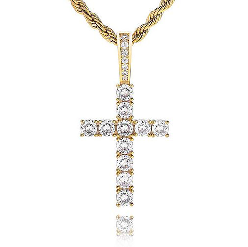 925 Sterling Silver CZ Cross Pendant Solid Micro Jesus Cross Pendant Necklace Men Hip Hop Micro Pave Cubic Zircon Jewelry
