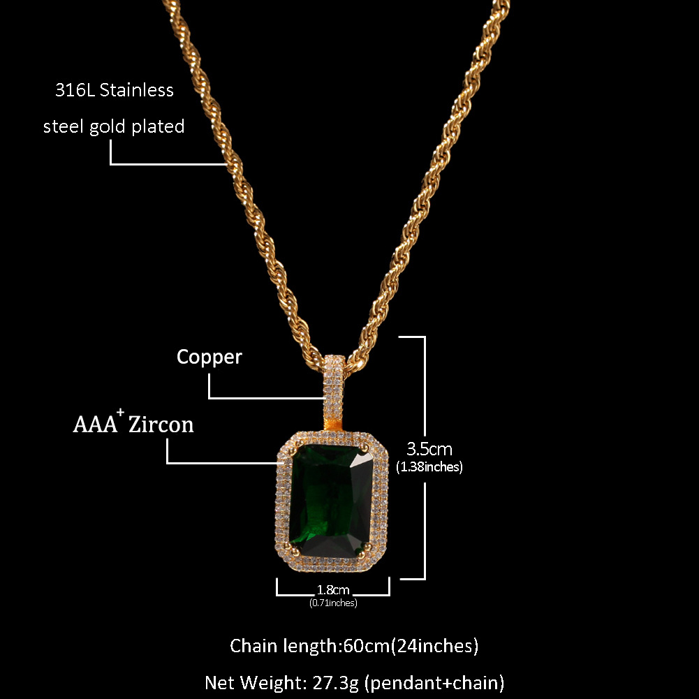 New Mens Bling Faux Lab Ruby Pendant Necklace 24quot Box Chain Gold Plated Iced Out Sapphire Rock Rap Hip Hop Jewelry For Gift