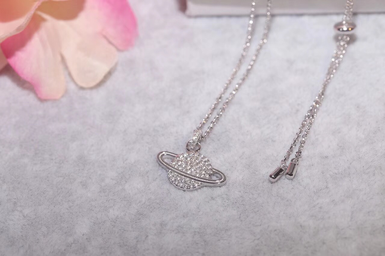 Fashion- The Dark Moon 925 Sterling Silver Necklace Galaxy Planet Cubic Zircon Pendant Necklace Chain Luminous Jewelry Women Gifts