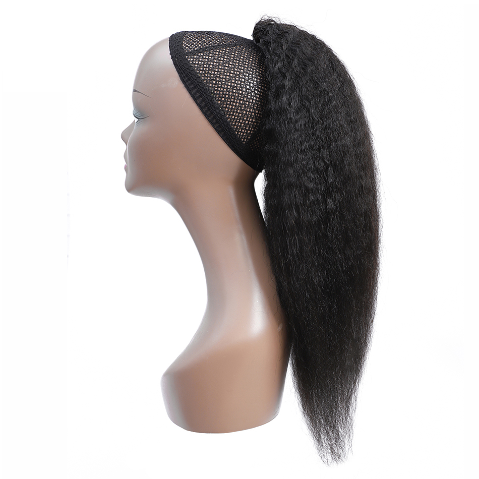 Free shipping Kinky Straight Human Remy Brazilian Drawstring Ponytail 1 Piece Clip In Hair Extensions 1B Pony Tail