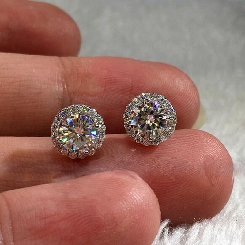 Choucong New Hot Sale Luxury Jewelry 925 Sterling Silver Round Cut White Clear 5A Cubic Zirconia Popular Party Women Wedding Stud Earring - view 3