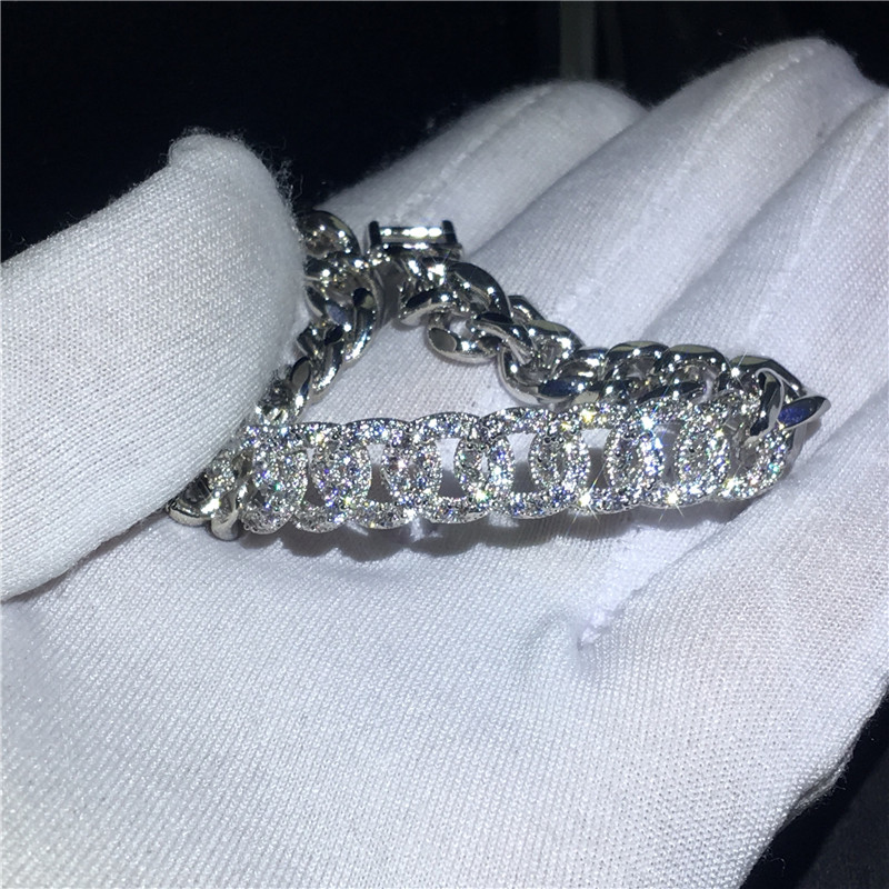 Hiphop Chain bracelet Pave setting cubic zirconia White Gold Filled Statement Party Anniversary for women men Rock Jewelry