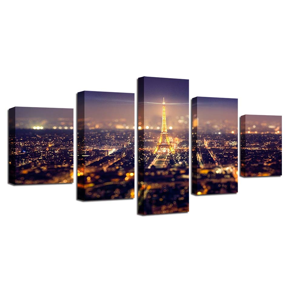 Canvas HD Prints Pictures Wall Art 5 Pieces Beautiful Paris Eiffel Tower City Night Scene Paintings Posters Home Decor No Frame