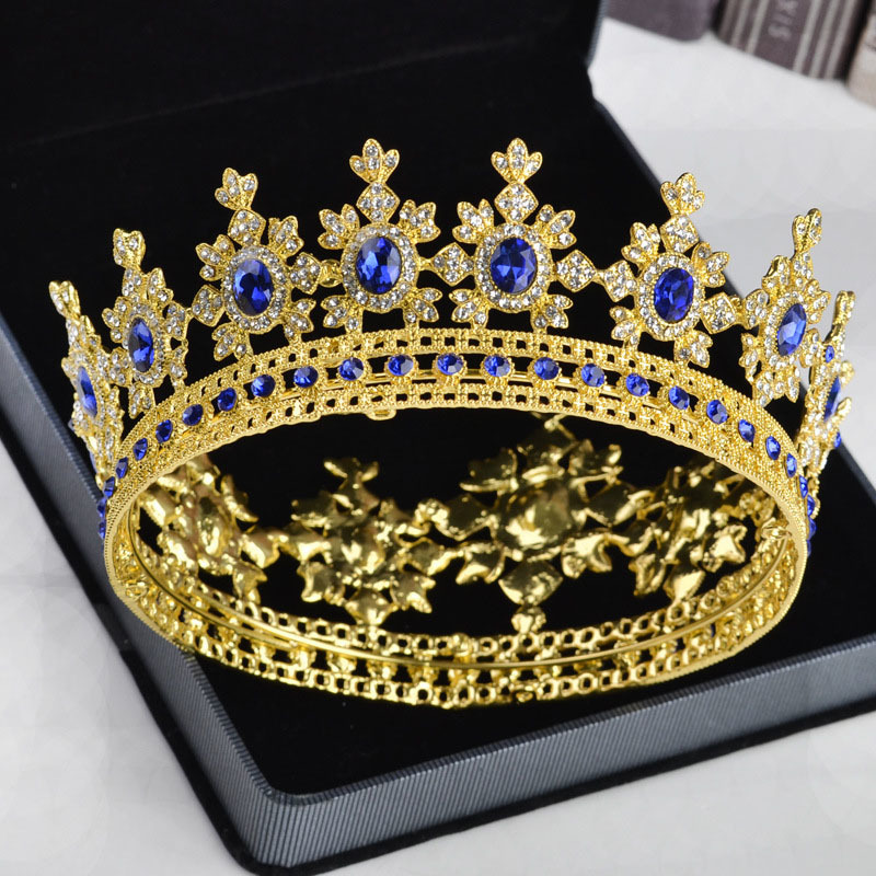 Luxury Gold metal Tiara and Crown Crystal Rhinestone Full Circle Queen Bride hair jewelry Diadem Wedding Bridal Hair Accessories CJ191226