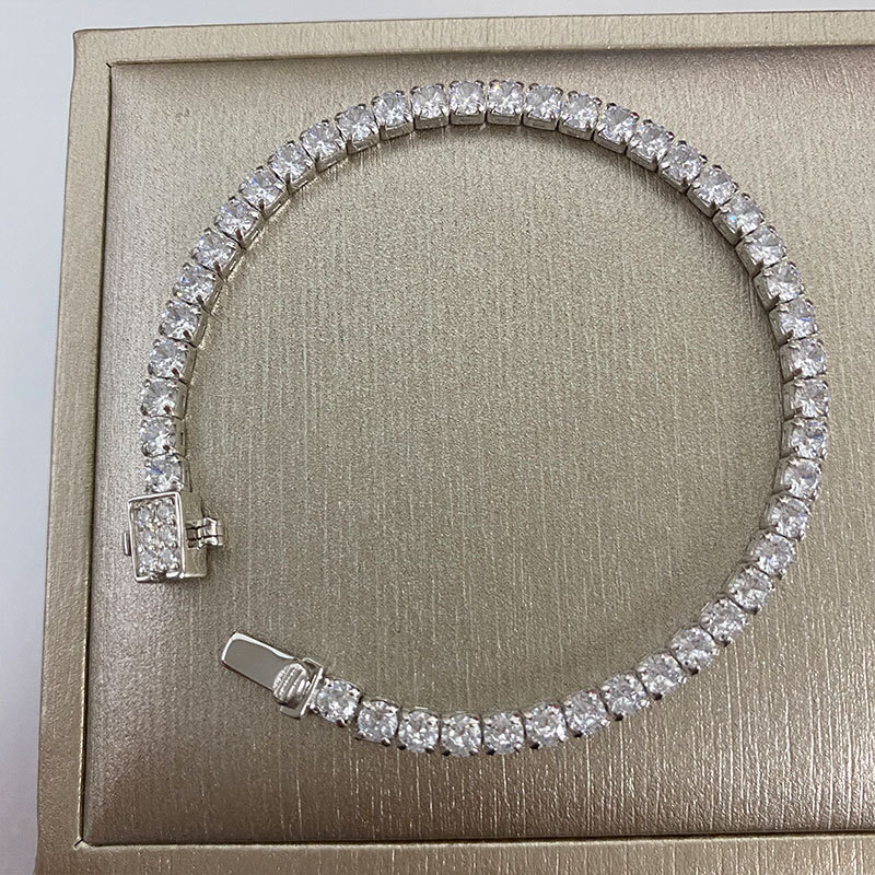 Wong Rain 100% 925 Sterling Silver 3 * 3 MM Created Moissanite Gemstone Bangle Charm Wedding Bracelet Fine Jewelry Wholesale