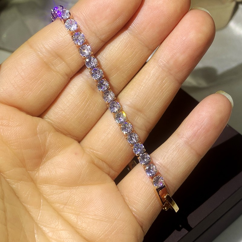 Super Bling Bling Luxury Jewelry White Gold Fill Round Cut White Topaz CZ Diamond Eternity Party Gemstones Women Wedding Popular Bracelet
