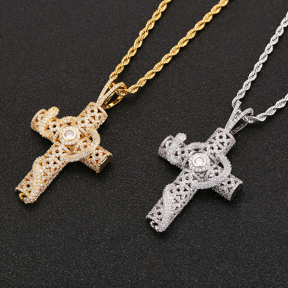 Iced Out Animal Snake Cross Pendant 4mm Tennis Chain Necklace Gold Silver Bling Cubic Zirconia Men Hip Hop Rock Jewelry Shiny Collier