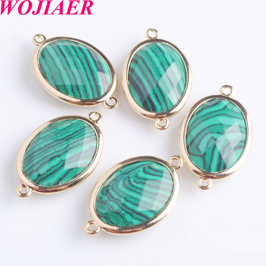 WOJIAER Oval Natural Facted Gem Stone Loose Beads Double Hole Pendant Connector for Female Necklaces Jewelry Making BZ903