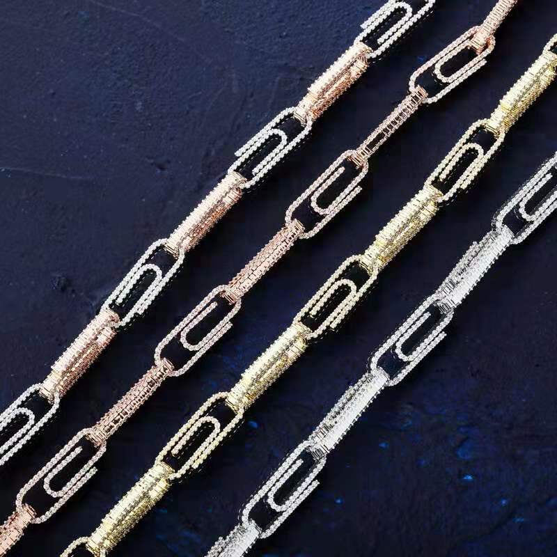 7 8 inches 1cm iced out chains bracelets for men luxury designer bling diamond paper clip bracelet gold silver cuban link chain je