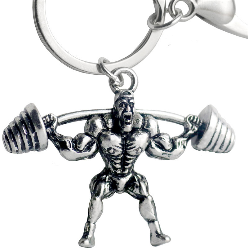 Fashion men's sports fitness series jewelry muscle men weightlifting metal key chain