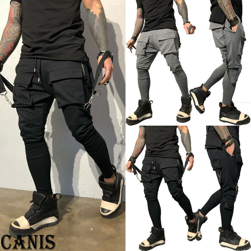 Men`s Fashion Gym Cargo Combat Trousers Solid Color Tracksuit Bottoms Skinny Joggers Sweat Track Pants