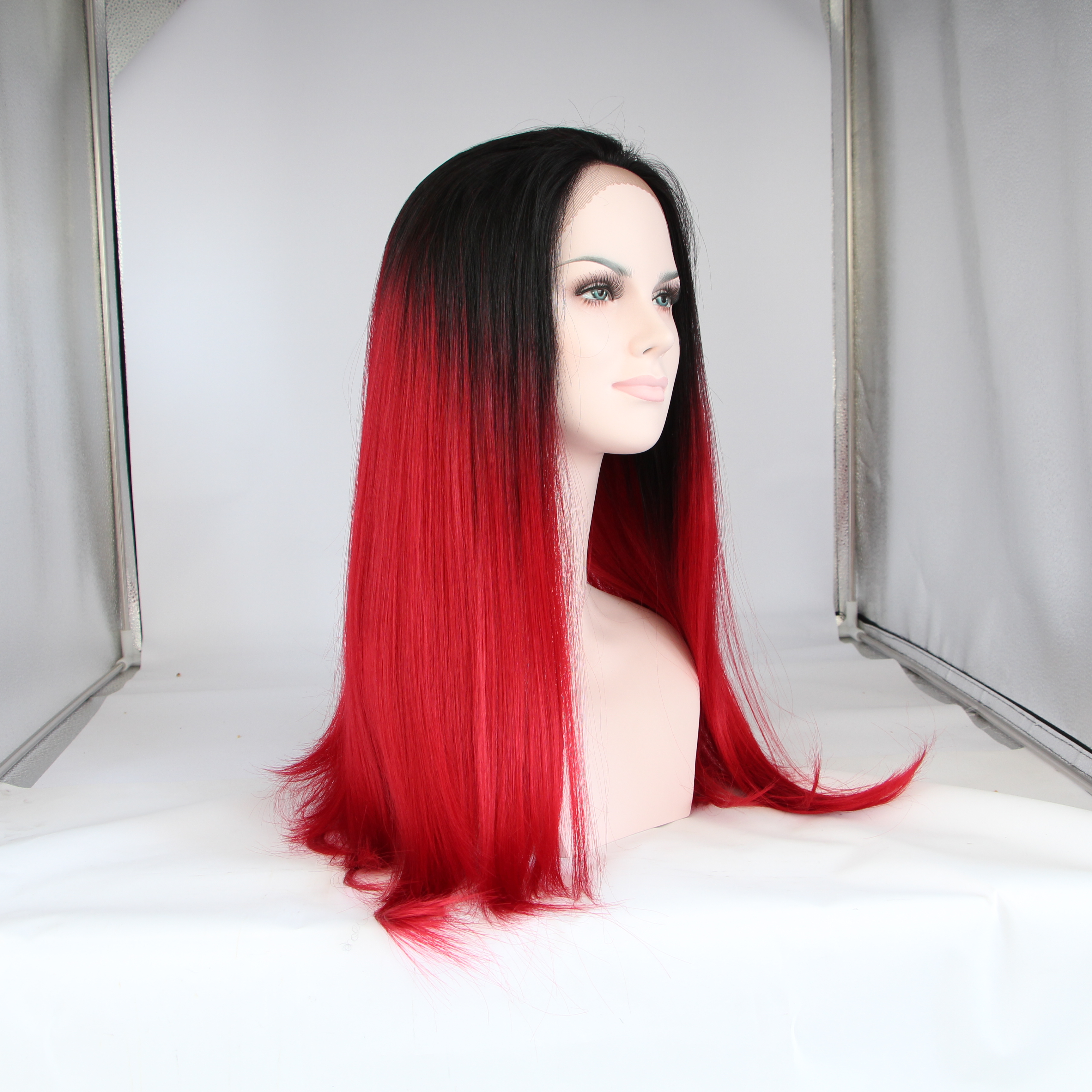 Fashion girl silk straight ombre red free part Synthetic Lace Front Wig Heat Resistant Natural Hairline For Black White Women