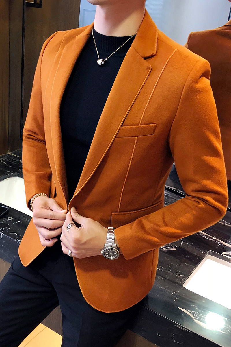 Wool Blend Blazer Men 3 Solid Color, Black Grey Orange Business Casual Mens Vintage Blazer Suit Jacket Men Male Suit Coat 5xl CJ191128