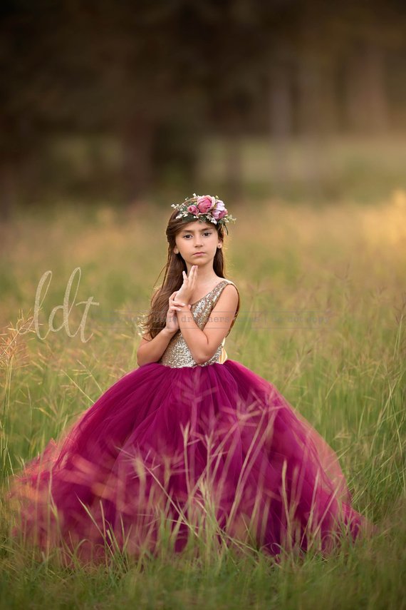 Sequined Flower Girl Dresses for Wedding Jewel Neck A Line Sleeveless Cute Gold Girls Pageant Dress Custom Made Birthday Party Gowns