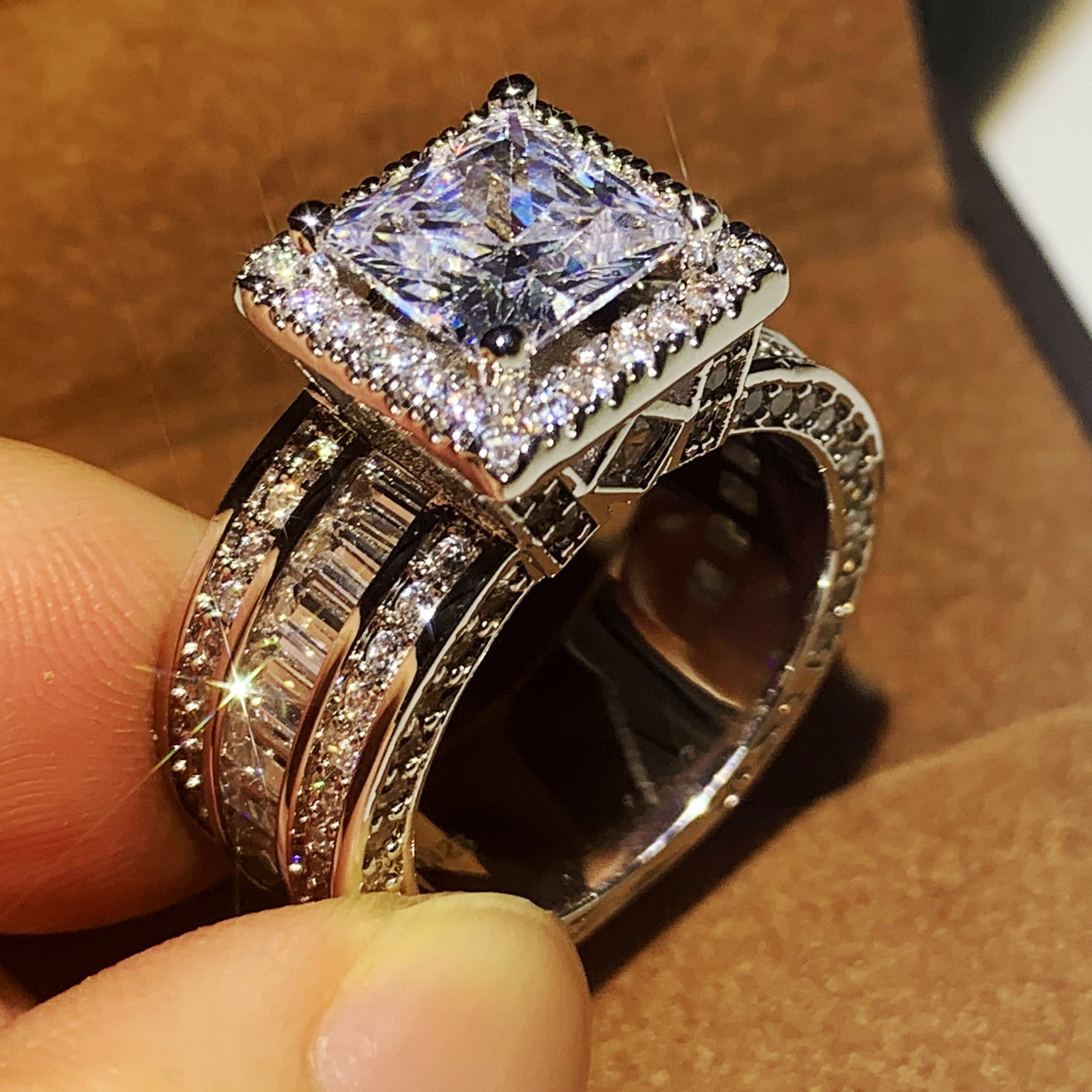 Victoria Wieck Jewelry Sterg Sier Princess Cut White Topaz Party New Women Wedding Engagement Band Ring For Lovers' Gift