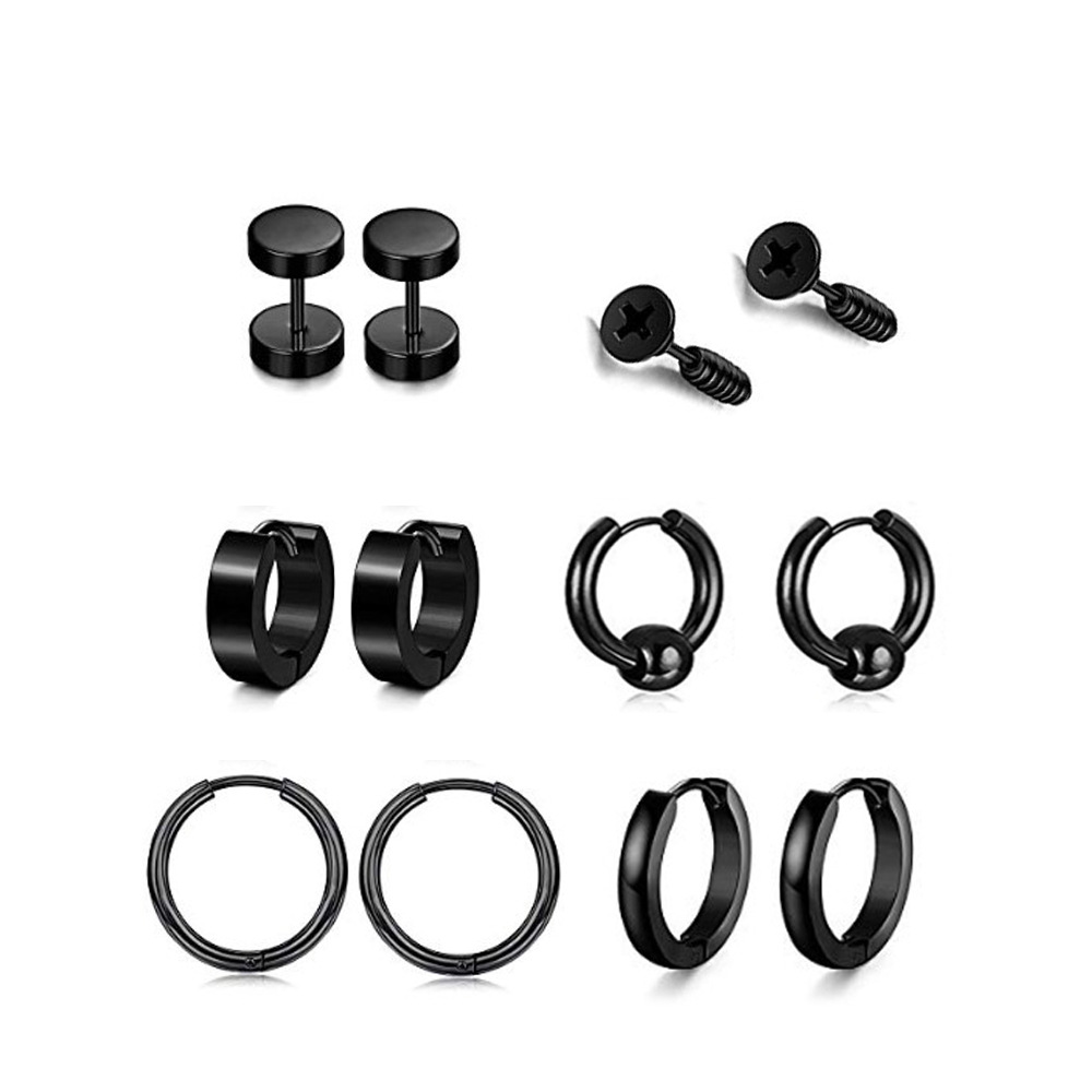 8 pairs/set Hip Hop Stud Ear Clip Earrings New Style Stainless Steel Earrings Jewelry Wholesale