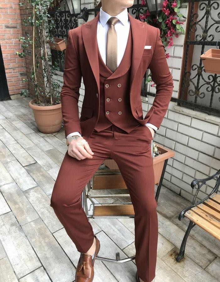 Latest Design One Button Wedding Men Suits Peak Lapel Three Pieces Business Groom Tuxedos (Jacket+Pants+Vest+Tie) W1091