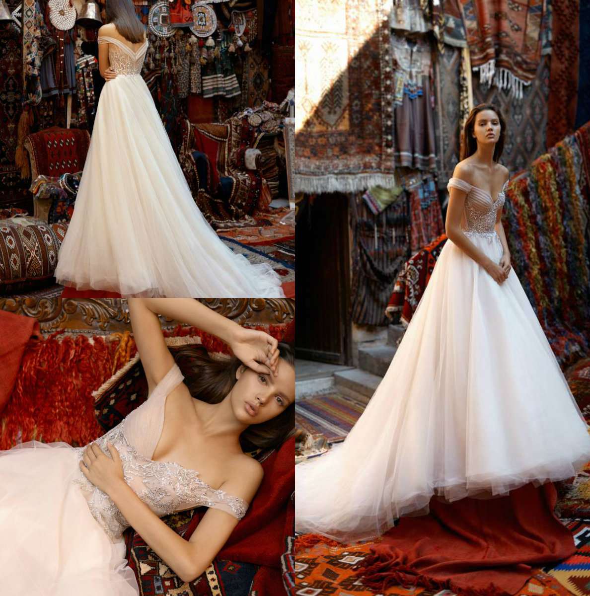 Liz Martinez 2019 Wedding Dresses off shoulder Backless Boho Bridal Gowns With Beads Tulle A Line Wedding Dress Beach robe de mariée