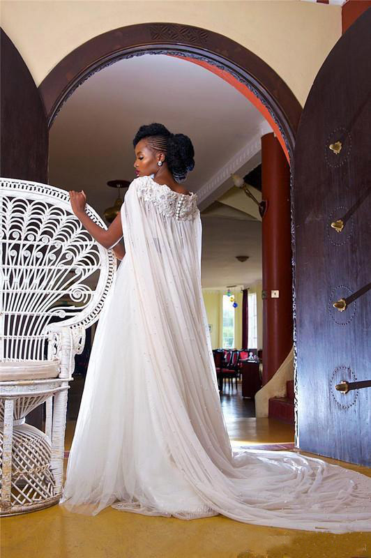 Vintage Lace With Cape African Black Girl Party Gowns Bohemian Plus Size Wedding Dresses Bridal Gown 0521