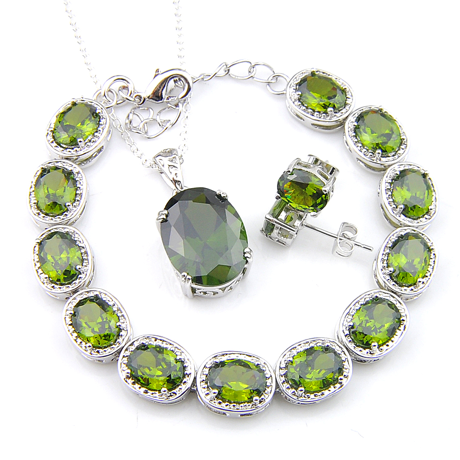 Women Zircon Bracelet Pendants stud Earrings Sets Oval Peridot decorative border Gems 925 Silver Necklace Fashion Holiday Xmas gif, Olive green
Women Zircon Bracelet Pendants stud Earrings Sets Oval Peridot decorative border Gems 925 Silver Necklace Fashion Holiday Xmas gif, Olive green