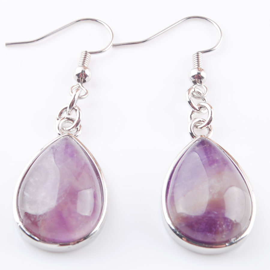 WOJIAER Trend Jewelry Earrings Water Drop Dangle Natural Stone Blue Sand Amethyst Hook Eardrop for Women Gift BR322