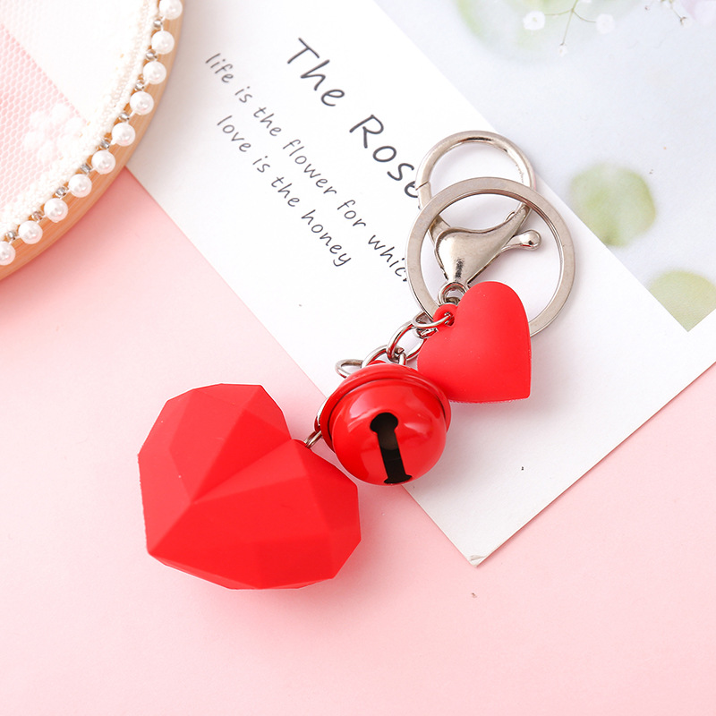 Bell Key Chains Cartoon Geometric Faceted Heart Keychain for Women Lovers Car Key Ring Holder Keyring Bag Decoration Jewelry Gifts Accessory