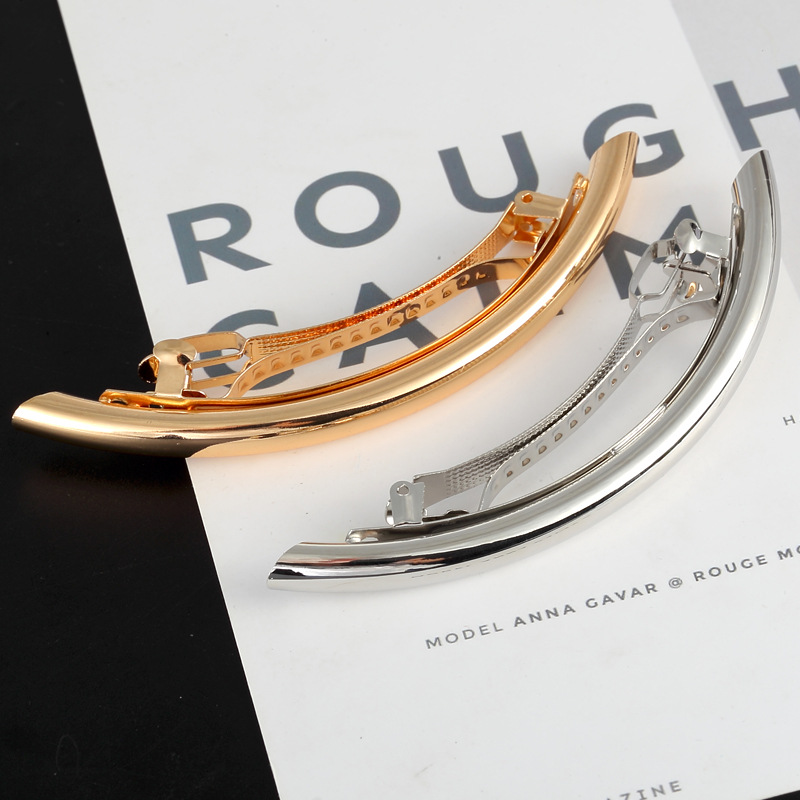 Simple Personality Decorations Fashion Style Women Hair Clips Cool Metal Gold/Silver Plain ARC Tube Big Hairpin Accessories
