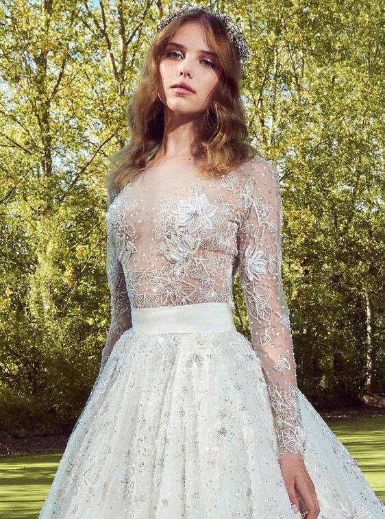 Zuhair Murad 2019 Wedding Dresses Two Pieces Lace Long Sleeve Beaded Beach Wedding Dress Sexy Boho Bridal Gowns robe de mariée