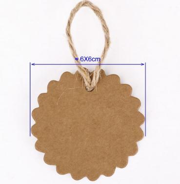 Round Scalloped Kraft Paper Card Gift Tag DIY Tag Price Label with 10M Jute Twine (Brown) 500pcs 60mm