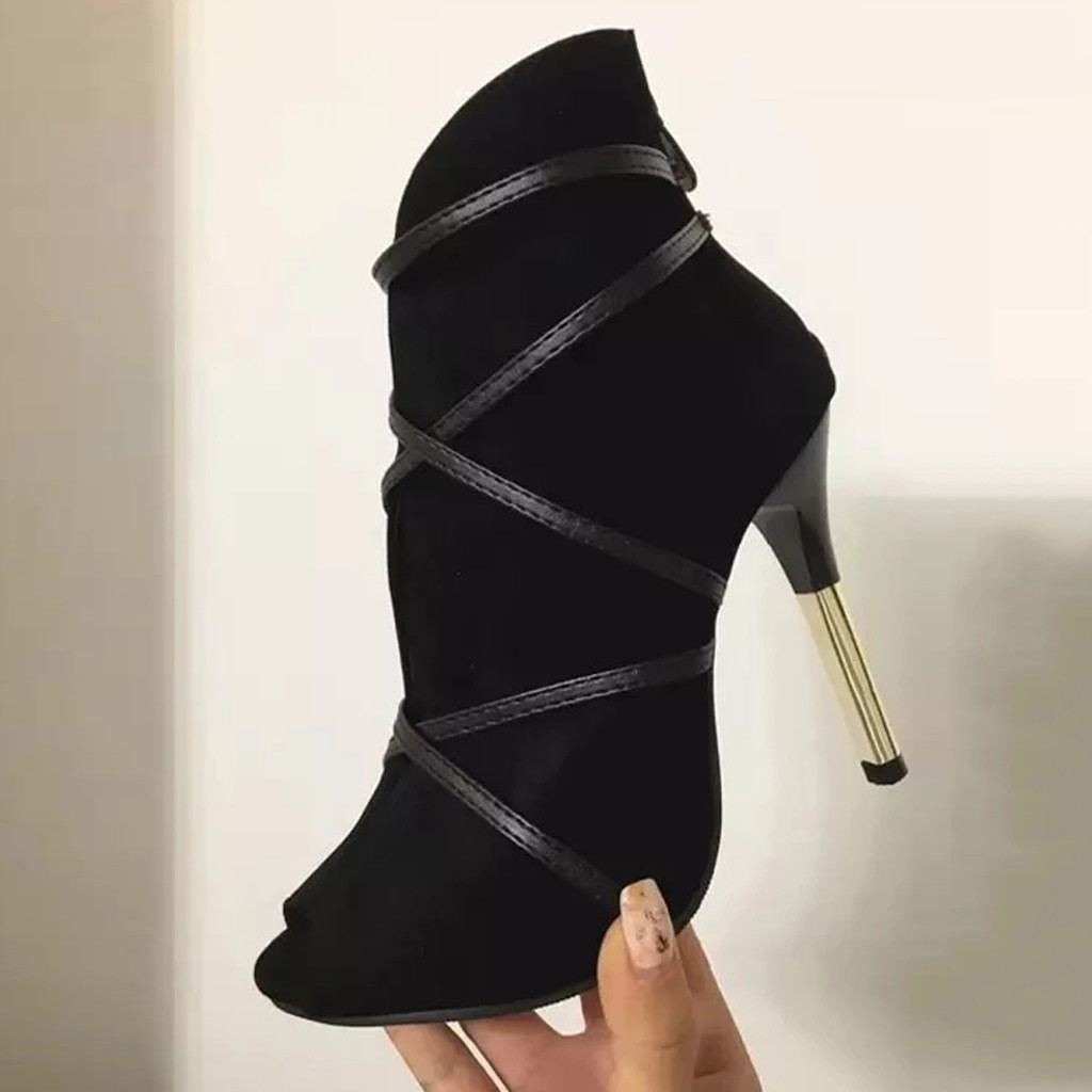 Spring Autumn Boots Women Fashion Ankle Pointed Toe Fish Mouth Casual Shoes Ladies Thin Heels Single Suede Booties Plus size 43