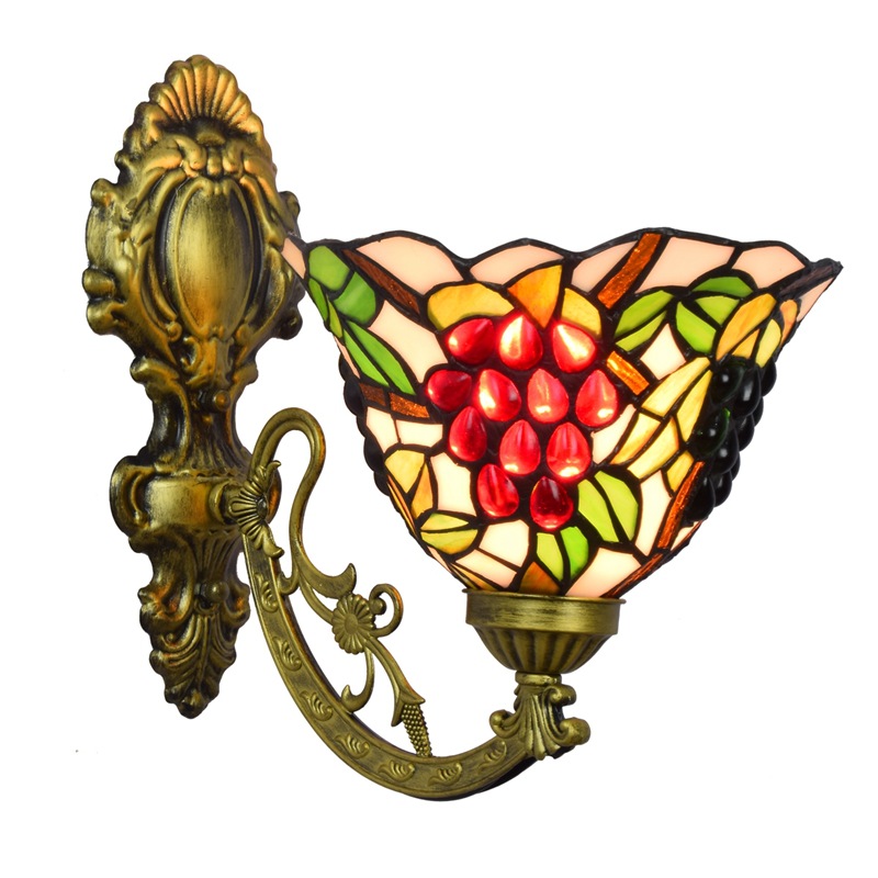 Tiffany Style Single Head Glass Wall Lamps Bar Club Aisle Balcony Wall-Lighting American Coloured Grape Decoration TF064