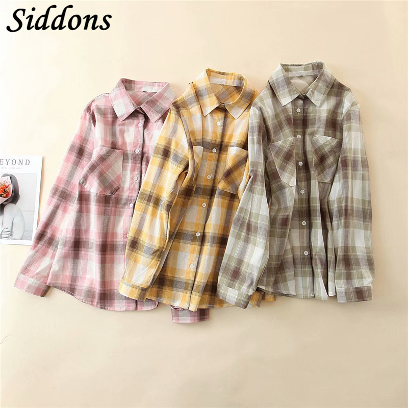2020 New 100%Cotton Women Plaid Blouse Turn Down Collar Long Sleeve Casual Spring Summer Chic Femme Shirts Tops Blusa
2020 New 100%Cotton Women Plaid Blouse Turn Down Collar Long Sleeve Casual Spring Summer Chic Femme Shirts Tops Blusa