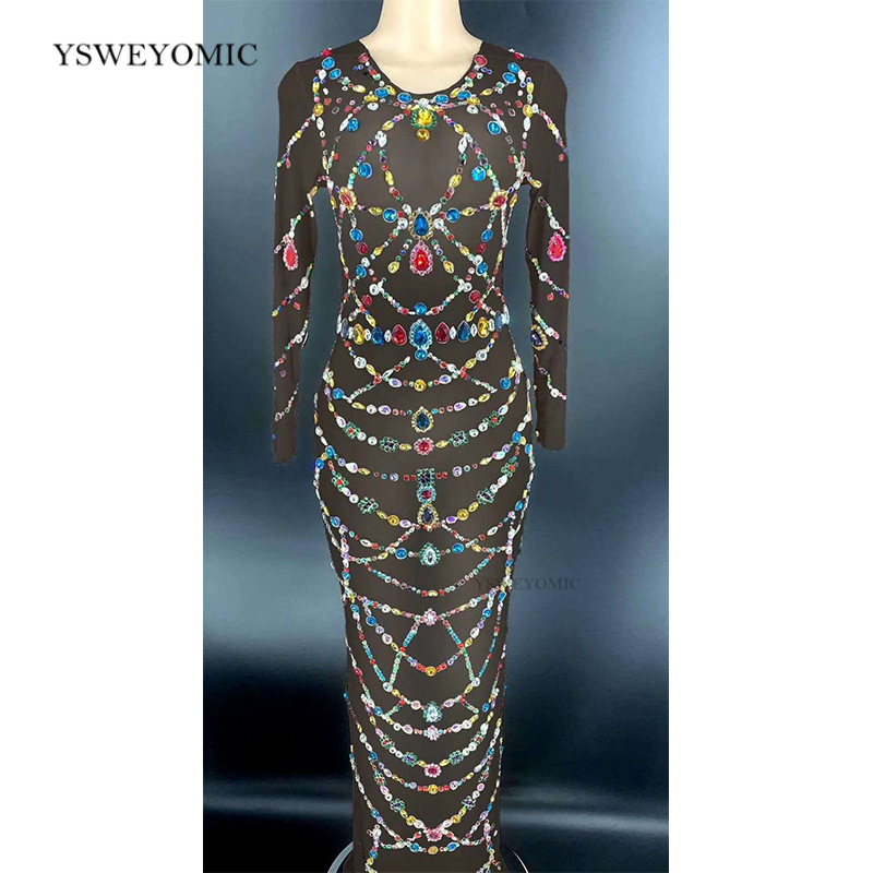 New Style Multi-color Rhinestones Transparent Long Dress Bar Birthday Outfit Dress Women Dance Celebrate Show, Black
New Style Multi-color Rhinestones Transparent Long Dress Bar Birthday Outfit Dress Women Dance Celebrate Show, Black