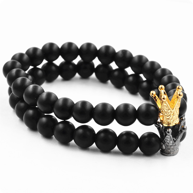 Matte black agate crown bracelet men and women fashion popular simple jewelry