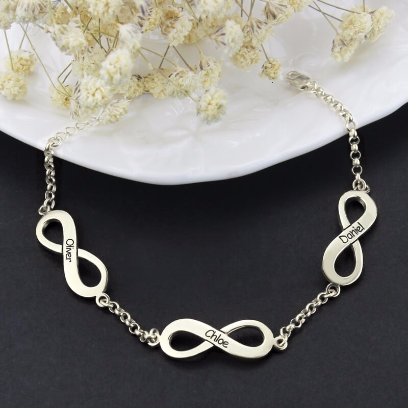 Women's Infinity Pendant Bracelet Custom Name Letter Bracelets Handmade 925 Sterling Silver Jewelry With Kids Names Mom Pulseras MX191018