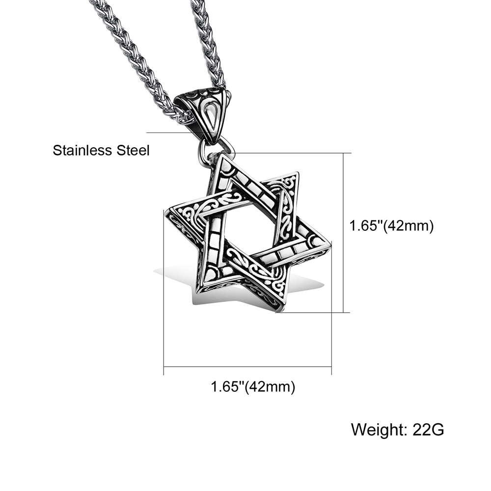 Fashion Retro Silver Six-pointed Star Pendant Necklace Jewelry Gothic Stainless Steel Pendants Necklace Men's Jewelry Gift