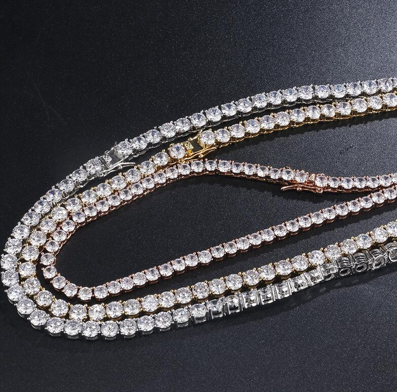 Hip Hop New Vintage Fashion Jewelry 18K White&Rose Gold Fill Full Round Cut Single Row White Topaz CZ Diamond Party Women Men Necklace Gift