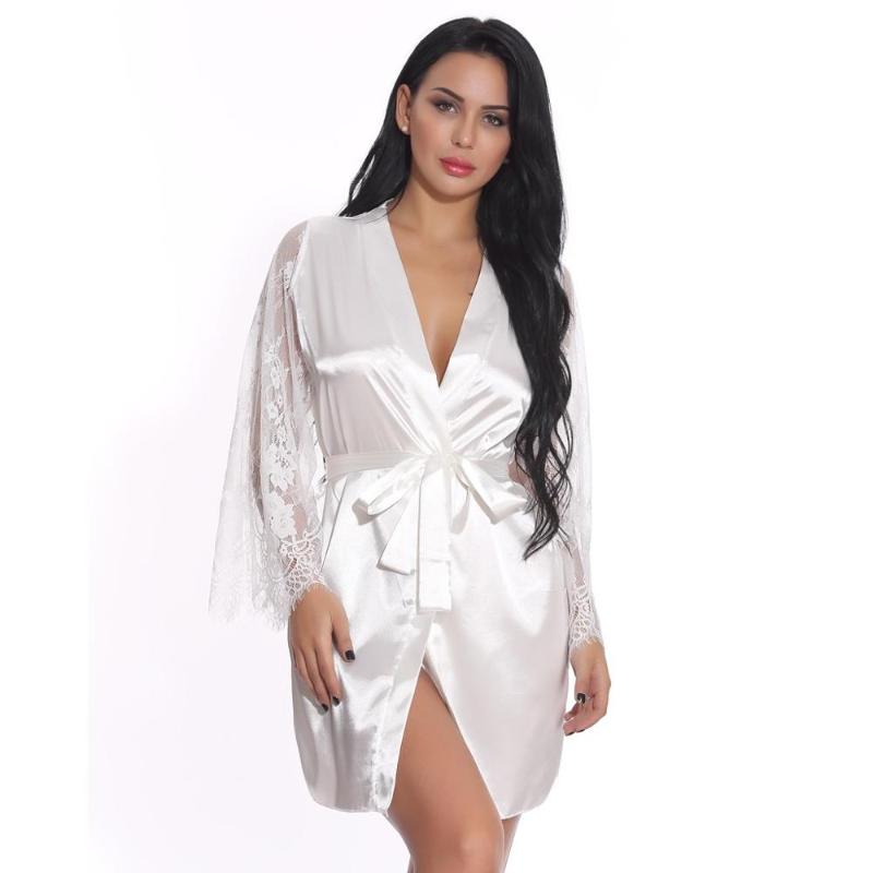 Women Bridesmaid Robe Bath Robe Stain Lace Sexy Lingerie Bathrobe Babydoll Sleepwear Belt Peignoir Mariage #2A23, White
Women Bridesmaid Robe Bath Robe Stain Lace Sexy Lingerie Bathrobe Babydoll Sleepwear Belt Peignoir Mariage #2A23, White