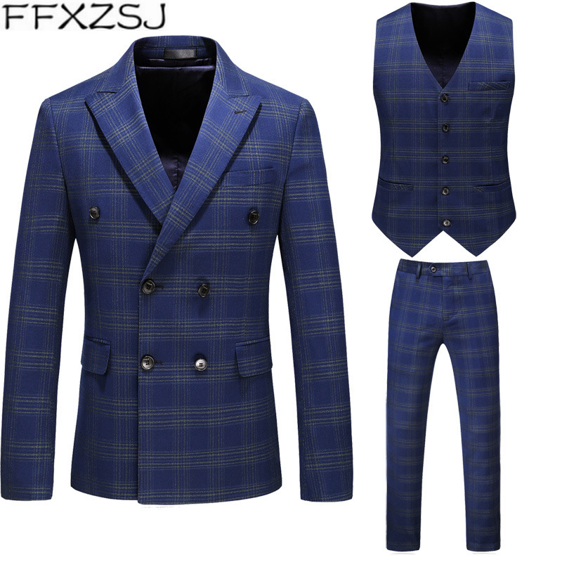 Male Plus Size Double Breasted Plaid Three-piece Suit Party Banquet Men Talicoat Set Business Formal Man Blazer Vest with Pants, 6032
Male Plus Size Double Breasted Plaid Three-piece Suit Party Banquet Men Talicoat Set Business Formal Man Blazer Vest with Pants, 6032