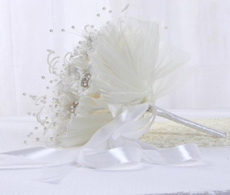 Pearl Silk Bridal Bouquet Romantic Rose Hand Flowers Silk Ribbon Pearl Wedding Bridesmaid Bouquet Floral Decoration