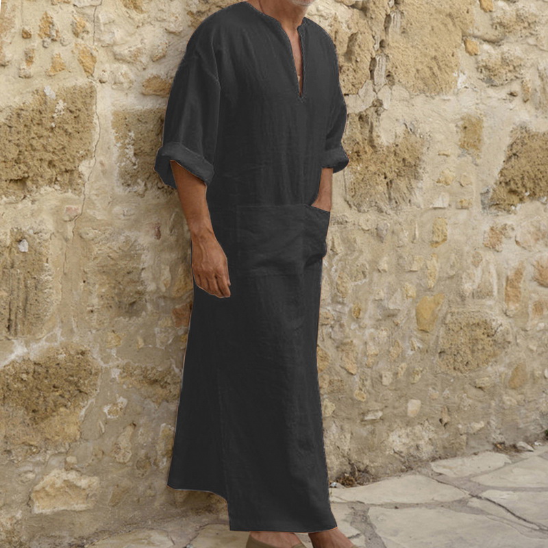 Shujin Muslim Men Abaya Jilbab Shirt Robes Jubba Thobe Islamic Men's Clothing SetsEid Mubarak Worship Service Middle