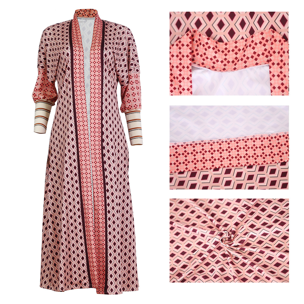 womens coats long trench coats argyle print jackets ol style cardigan capes long rib sleeve duster pink outwear casual clothes s2x