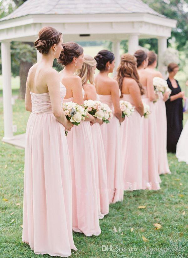 Simple A Line Chiffon Long Bridesmaids Dresses Sweetheart Pleats Maid Of Honor Vestidos Robes De Demoiselle D Honneur Wedding Guest Dress