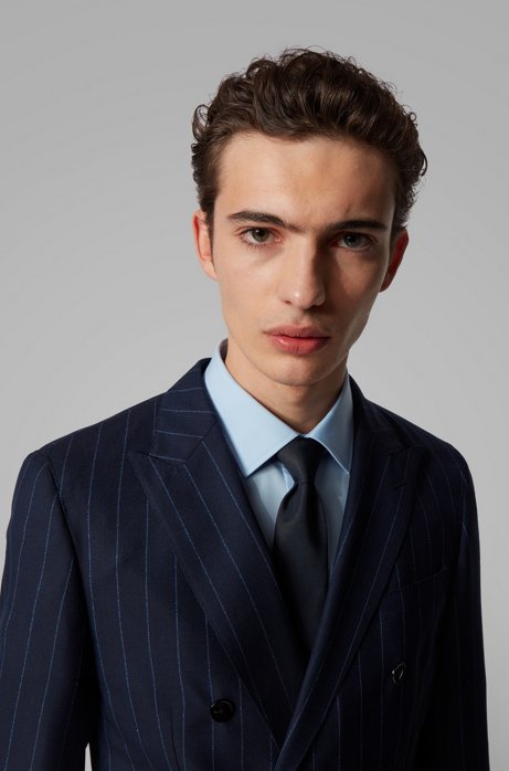 Navy Young Stripe Groom Wedding Tuxedos Men Groom Suits Peaked Lapel Double Breasted Prom Party Blazer Jacket (Jacket+Pants)
