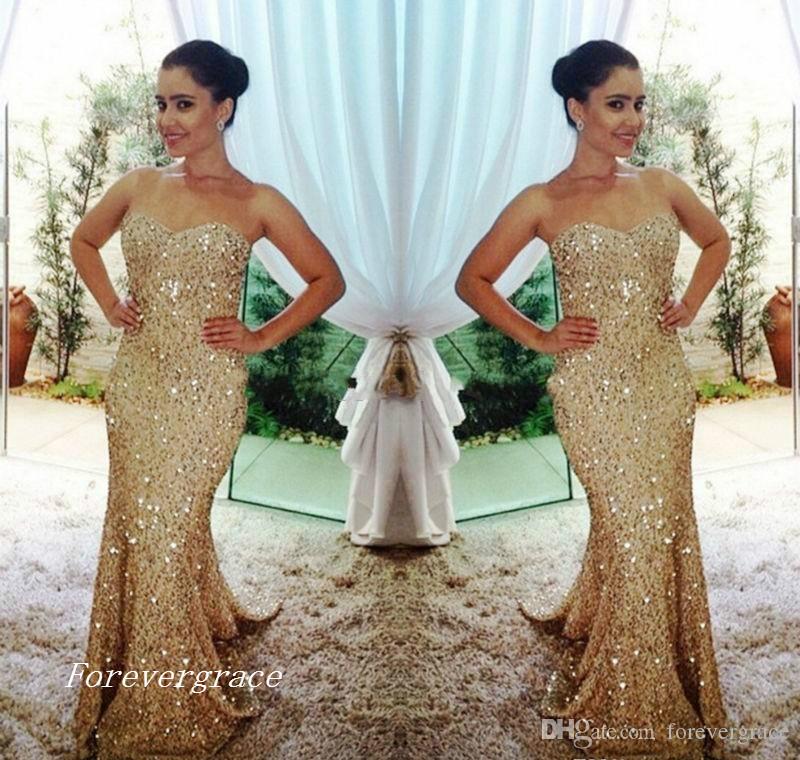 2019 Sparkly Gold Long Prom Dress Shiny Sleeveless Sequined Formal Holidays Wear Graduation Evening Party Pageant Gown Custom Made Plus Size