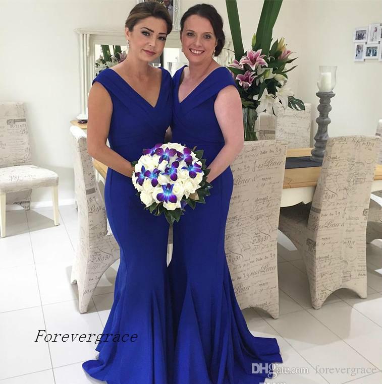 2019 New Arabic Royal Blue Mermaid Bridesmaid Dress Summer Garden Boho Bohemian Wedding Party Guest Maid of Honor Gown Plus Size Custom Made
