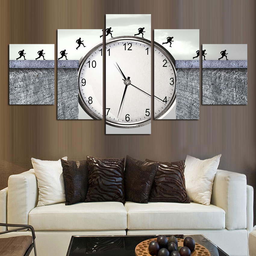 Canvas Print Painting, Classic Clock Ink Painting Landscapes Large Size Wall Picture For Living Room Home Decor No Frame
