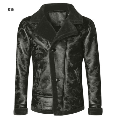 Black Lamb Woolen Men Fur Coat Winter Warm Camouflage Fur Collar Faux Mens Leather Jacket Moto Luxury Slim Natural Thick