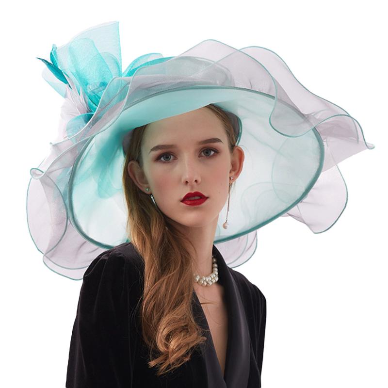 FS 2020 New Women Hats For Elegant Summer Hat Ladies Party Cap Large Brim Fedoras With Flower Chapeu Feminino