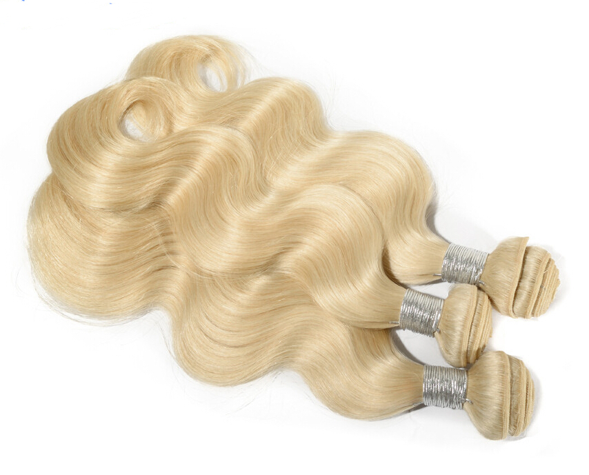Free shipping Brazilian Body Wave Human Weaves 613 Blonde Two Tone Color Full Head 3pcs/lot Double Wefts Remy Hair Extensions